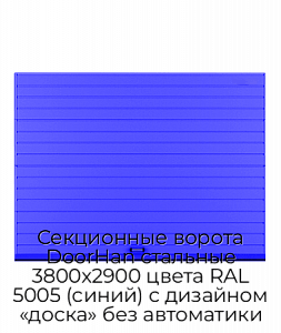 Секционные ворота DoorHan стальные 3800х2900 цвета RAL 5005 (синий) с дизайном «доска» без автоматики preview 1