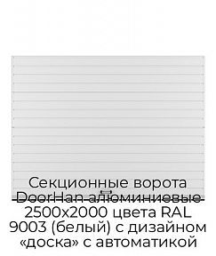 Секционные ворота DoorHan алюминиевые 2500х2000 цвета RAL 9003 (белый) с дизайном «доска» с автоматикой