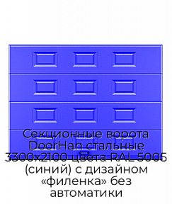 Секционные ворота DoorHan стальные 3300х2100 цвета RAL 5005 (синий) с дизайном «филенка» без автоматики