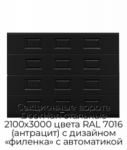 Секционные ворота DoorHan стальные 2100х3000 цвета RAL 7016 (антрацит) с дизайном «филенка» с автоматикой preview 1