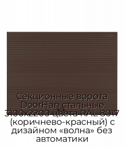 Секционные ворота DoorHan стальные 3100х2200 цвета RAL 8017 (коричнево-красный) с дизайном «волна» без автоматики preview 1