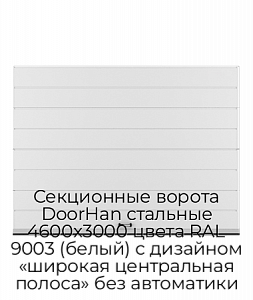 Секционные ворота DoorHan стальные 4600х3000 цвета RAL 9003 (белый) с дизайном «широкая центральная полоса» без автоматики preview 1