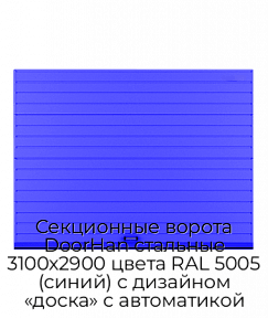 Секционные ворота DoorHan стальные 3100х2900 цвета RAL 5005 (синий) с дизайном «доска» с автоматикой