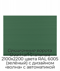 Секционные ворота DoorHan стальные 2100х2200 цвета RAL 6005 (зелёный) с дизайном «волна» с автоматикой preview 1