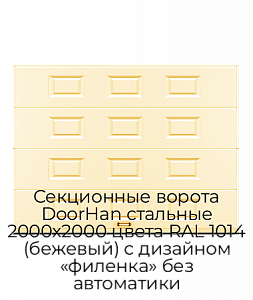 Секционные ворота DoorHan стальные 2000х2000 цвета RAL 1014 (бежевый) с дизайном «филенка» без автоматики preview 1