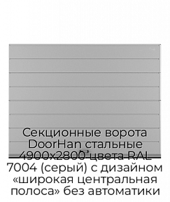 Секционные ворота DoorHan стальные 4900х2800 цвета RAL 7004 (серый) с дизайном «широкая центральная полоса» без автоматики