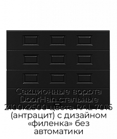 Секционные ворота DoorHan стальные 2100х2500 цвета RAL 7016 (антрацит) с дизайном «филенка» без автоматики