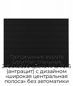 Секционные ворота DoorHan стальные 2700х2600 цвета RAL 7016 (антрацит) с дизайном «широкая центральная полоса» без автоматики preview 1