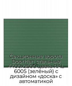Секционные ворота DoorHan стальные 4400х2500 цвета RAL 6005 (зелёный) с дизайном «доска» с автоматикой preview 1