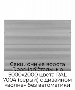 Секционные ворота DoorHan стальные 5000х2000 цвета RAL 7004 (серый) с дизайном «волна» без автоматики preview 1