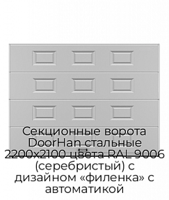 Секционные ворота DoorHan стальные 2200х2100 цвета RAL 9006 (серебристый) с дизайном «филенка» с автоматикой