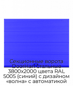 Секционные ворота DoorHan стальные 3800х2000 цвета RAL 5005 (синий) с дизайном «волна» с автоматикой