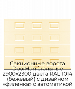 Секционные ворота DoorHan стальные 2900х2300 цвета RAL 1014 (бежевый) с дизайном «филенка» с автоматикой preview 1