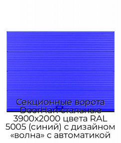 Секционные ворота DoorHan стальные 3900х2000 цвета RAL 5005 (синий) с дизайном «волна» с автоматикой