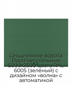 Секционные ворота DoorHan стальные 5000х2500 цвета RAL 6005 (зелёный) с дизайном «волна» с автоматикой preview 1