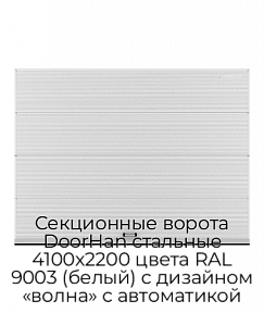 Секционные ворота DoorHan стальные 4100х2200 цвета RAL 9003 (белый) с дизайном «волна» с автоматикой