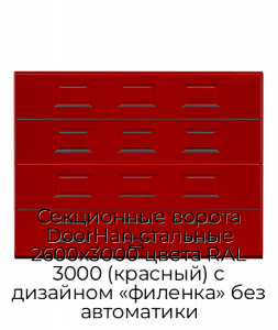 Секционные ворота DoorHan стальные 2600х3000 цвета RAL 3000 (красный) с дизайном «филенка» без автоматики preview 1