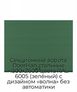 Секционные ворота DoorHan стальные 4300х2600 цвета RAL 6005 (зелёный) с дизайном «волна» без автоматики preview 1