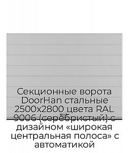Секционные ворота DoorHan стальные 2500х2800 цвета RAL 9006 (серебристый) с дизайном «широкая центральная полоса» с автоматикой preview 1