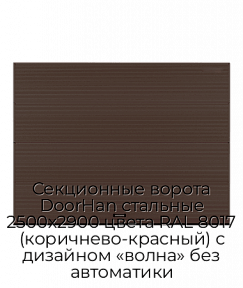 Секционные ворота DoorHan стальные 2500х2900 цвета RAL 8017 (коричнево-красный) с дизайном «волна» без автоматики