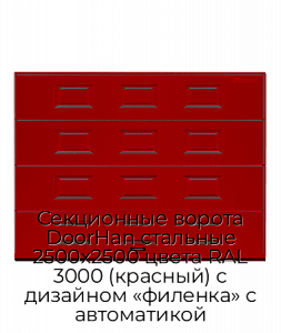 Секционные ворота DoorHan стальные 2500х2500 цвета RAL 3000 (красный) с дизайном «филенка» с автоматикой preview 1