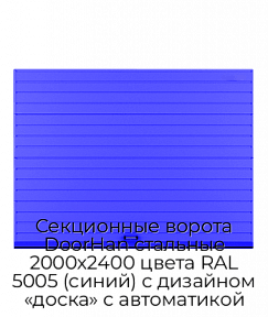 Секционные ворота DoorHan стальные 2000х2400 цвета RAL 5005 (синий) с дизайном «доска» с автоматикой