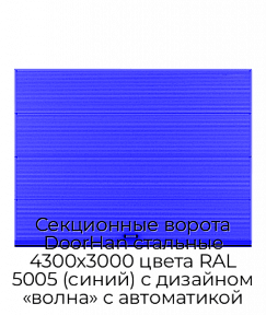 Секционные ворота DoorHan стальные 4300х3000 цвета RAL 5005 (синий) с дизайном «волна» с автоматикой
