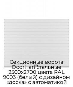 Секционные ворота DoorHan стальные 2500х2700 цвета RAL 9003 (белый) с дизайном «доска» с автоматикой