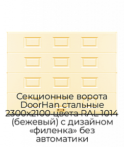 Секционные ворота DoorHan стальные 2300х2100 цвета RAL 1014 (бежевый) с дизайном «филенка» без автоматики