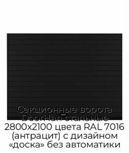 Секционные ворота DoorHan стальные 2800х2100 цвета RAL 7016 (антрацит) с дизайном «доска» без автоматики preview 1