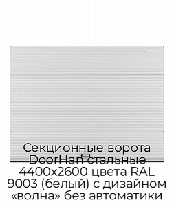 Секционные ворота DoorHan стальные 4400х2600 цвета RAL 9003 (белый) с дизайном «волна» без автоматики preview 1