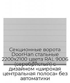 Секционные ворота DoorHan стальные 2200х2100 цвета RAL 9006 (серебристый) с дизайном «широкая центральная полоса» без автоматики