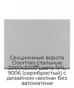 Секционные ворота DoorHan стальные 2000х3000 цвета RAL 9006 (серебристый) с дизайном «волна» без автоматики