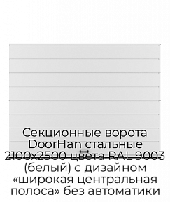 Секционные ворота DoorHan стальные 2100х2500 цвета RAL 9003 (белый) с дизайном «широкая центральная полоса» без автоматики