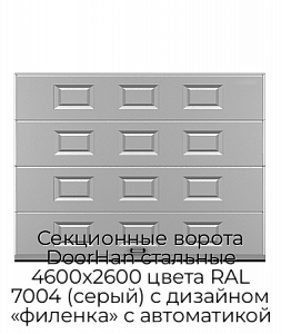 Секционные ворота DoorHan стальные 4600х2600 цвета RAL 7004 (серый) с дизайном «филенка» с автоматикой preview 1