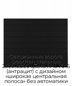 Секционные ворота DoorHan стальные 2500х2300 цвета RAL 7016 (антрацит) с дизайном «широкая центральная полоса» без автоматики preview 1