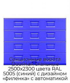 Секционные ворота DoorHan стальные 2500х2300 цвета RAL 5005 (синий) с дизайном «филенка» с автоматикой