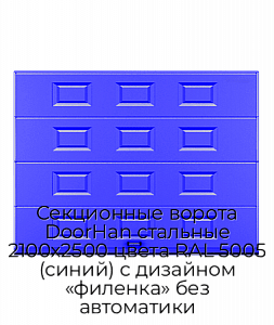 Секционные ворота DoorHan стальные 2100х2500 цвета RAL 5005 (синий) с дизайном «филенка» без автоматики preview 1