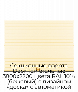 Секционные ворота DoorHan стальные 3800х2200 цвета RAL 1014 (бежевый) с дизайном «доска» с автоматикой preview 1