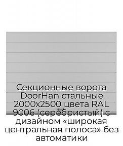 Секционные ворота DoorHan стальные 2000х2500 цвета RAL 9006 (серебристый) с дизайном «широкая центральная полоса» без автоматики