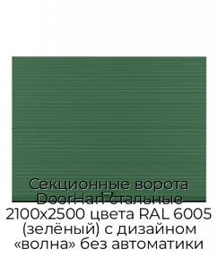 Секционные ворота DoorHan стальные 2100х2500 цвета RAL 6005 (зелёный) с дизайном «волна» без автоматики