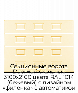 Секционные ворота DoorHan стальные 3100х2100 цвета RAL 1014 (бежевый) с дизайном «филенка» с автоматикой preview 1