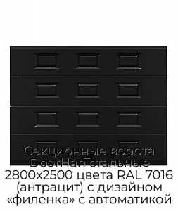 Секционные ворота DoorHan стальные 2800х2500 цвета RAL 7016 (антрацит) с дизайном «филенка» с автоматикой preview 1