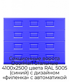 Секционные ворота DoorHan стальные 4100х2500 цвета RAL 5005 (синий) с дизайном «филенка» с автоматикой