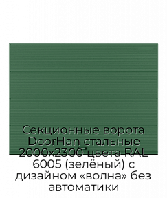 Секционные ворота DoorHan стальные 2000х2300 цвета RAL 6005 (зелёный) с дизайном «волна» без автоматики