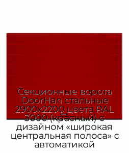 Секционные ворота DoorHan стальные 2900х2200 цвета RAL 3000 (красный) с дизайном «широкая центральная полоса» с автоматикой preview 1