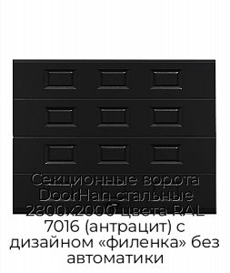 Секционные ворота DoorHan стальные 2800х2000 цвета RAL 7016 (антрацит) с дизайном «филенка» без автоматики preview 1
