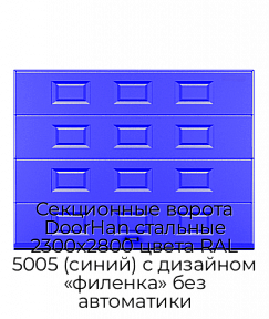 Секционные ворота DoorHan стальные 2300х2800 цвета RAL 5005 (синий) с дизайном «филенка» без автоматики