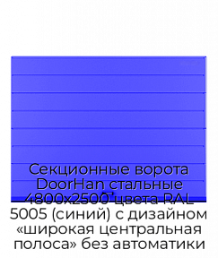 Секционные ворота DoorHan стальные 4800х2500 цвета RAL 5005 (синий) с дизайном «широкая центральная полоса» без автоматики