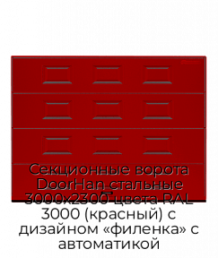 Секционные ворота DoorHan стальные 3000х2300 цвета RAL 3000 (красный) с дизайном «филенка» с автоматикой